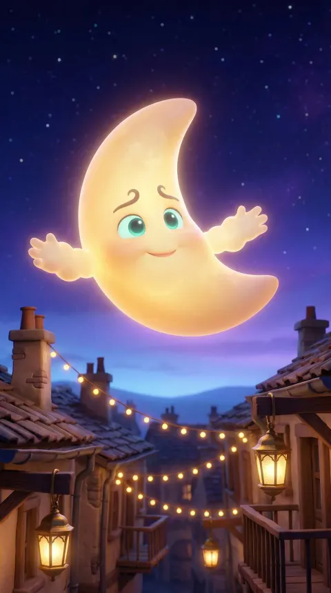 Pixar Style Crescent Moon Character