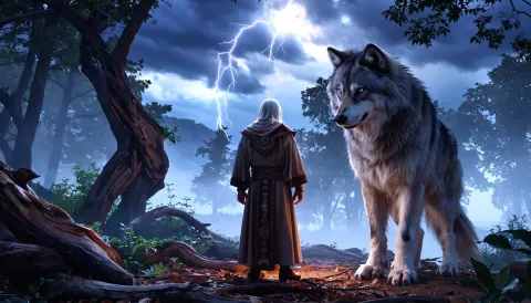 Druid And Werewolf In Forest
