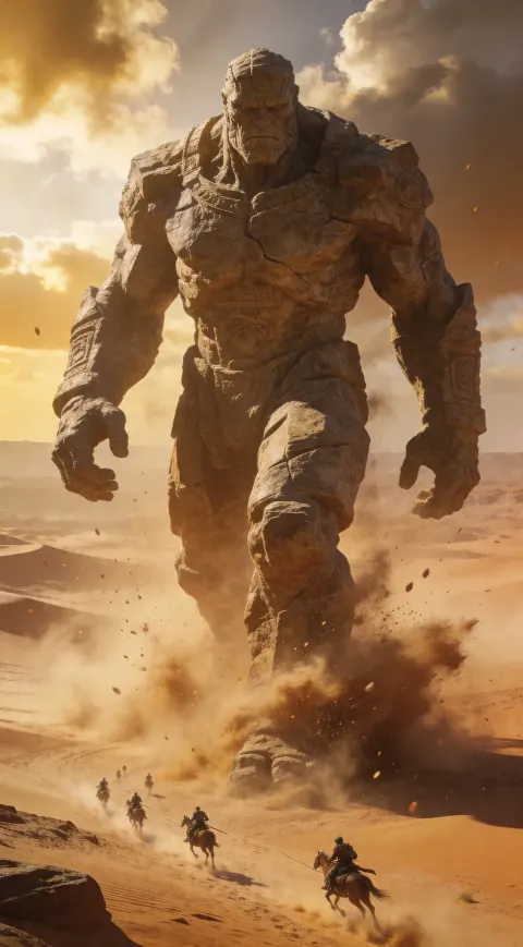 Stone Giant Walking Desert Storm