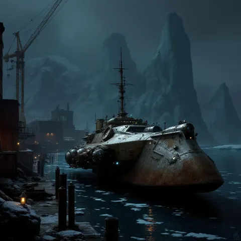Flying Icebreaker Above Dark Water