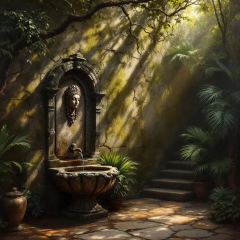 Mossy Roman Seashell Fountain