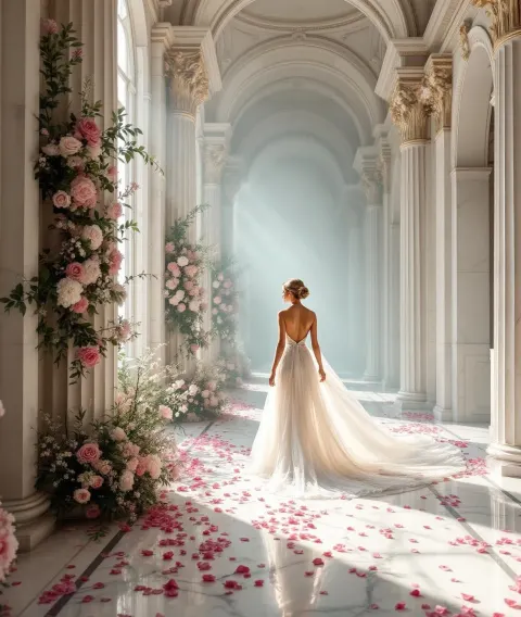 Marble Corridor With Rose Petals