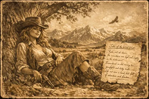 Cowgirl Resting Against Old Tree