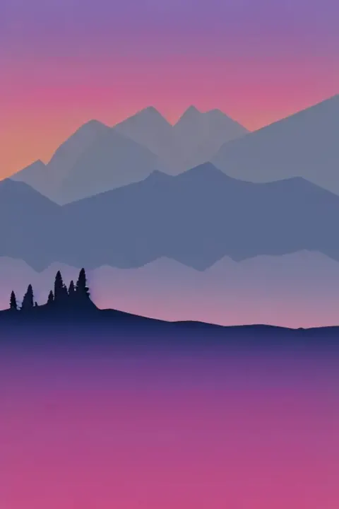 Layered Mountain Silhouettes At Sunset