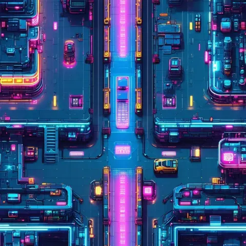 Neonpunk Sprite Sheet of Glowing Cyber Tiles