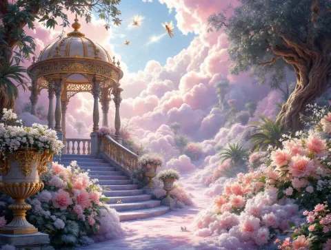 Garden Under Frozen Pink Clouds