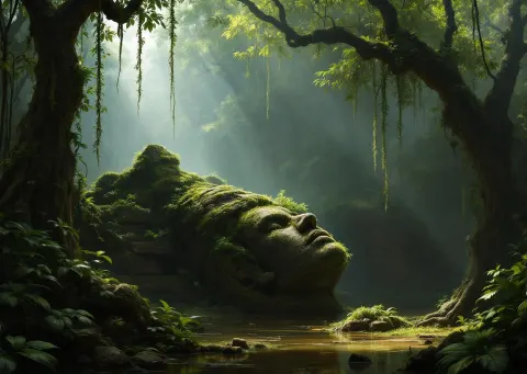 Maya Ruin In Misty Jungle