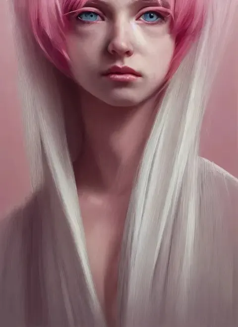 White Haired Girl In Pink
