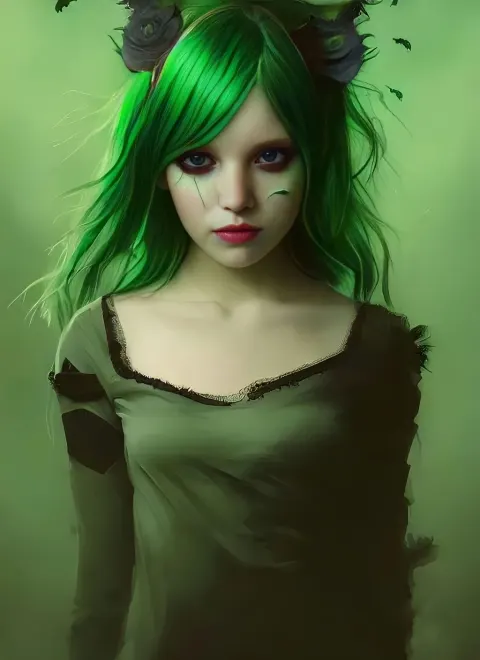 Green Haired Girl Halloween Portrait