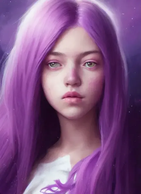 Purple Haired Girl Pink Clouds