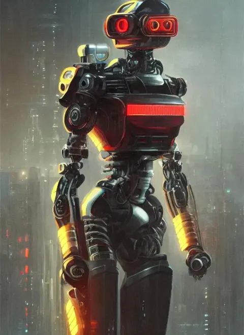 Fierce Robot In Cyberpunk Office