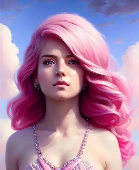 Pink Haired Goddess In Clouds
