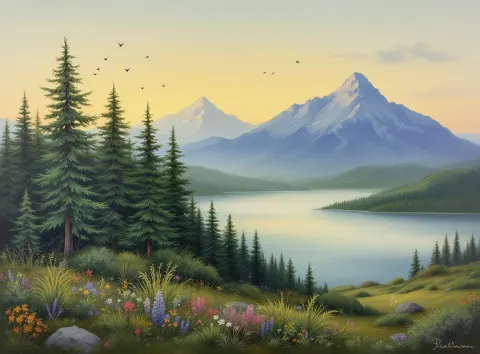 Serene Mountain Lake At Sunset