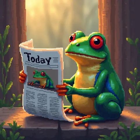 Pixel Frog Reads the Morning Newspaper