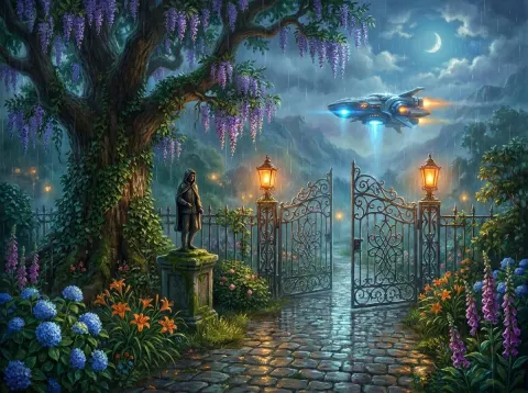 Mystical Garden Gate At Night