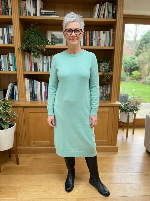 Woman In Mint Sweater Dress