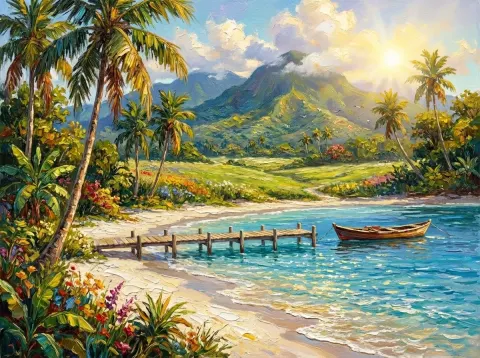 Caribbean Waterfront Oil Painting
