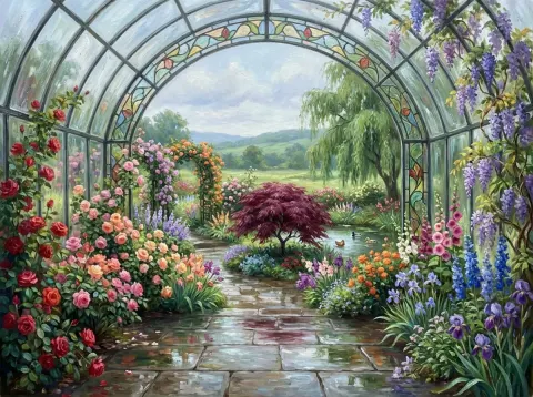 Rose Garden Through Glass Tunnel