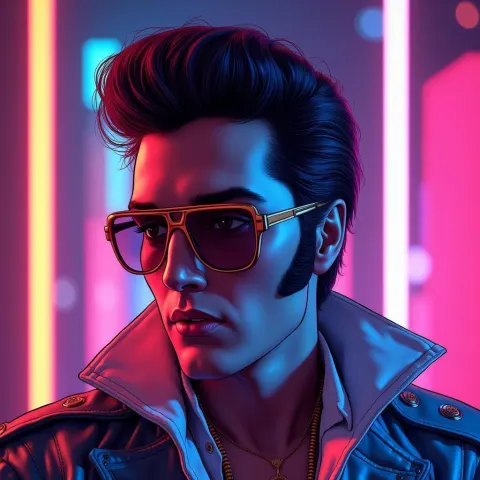 Neon Cartoon Elvis With Cybernetic Swagger