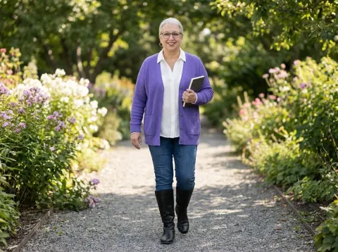 Woman Walking A Garden Path