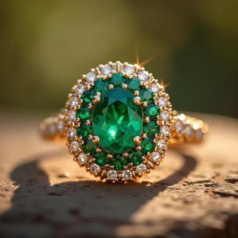 Emerald Cluster Ring Haloed in Diamonds