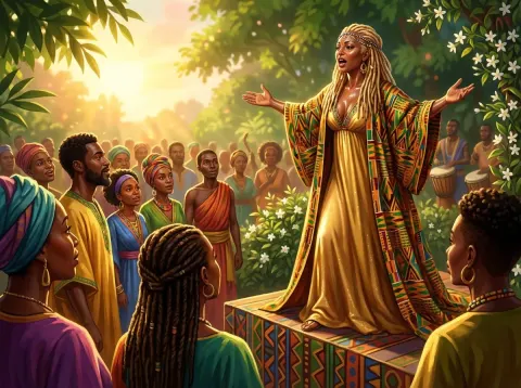 African Goddess Addressing Her Followers