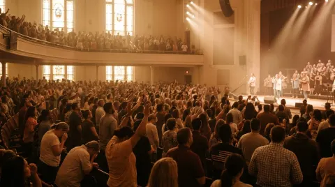 Crowded Church In Worship