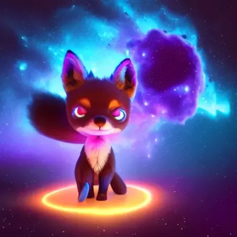Tiny Fox Toy Floating In Galaxy