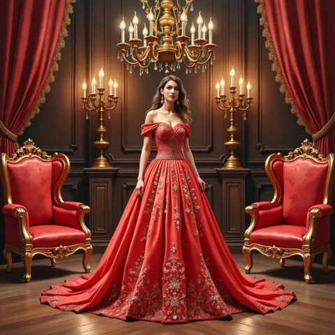 Regal Woman In Red Gown