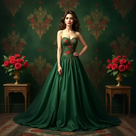 Woman In Emerald Green Gown
