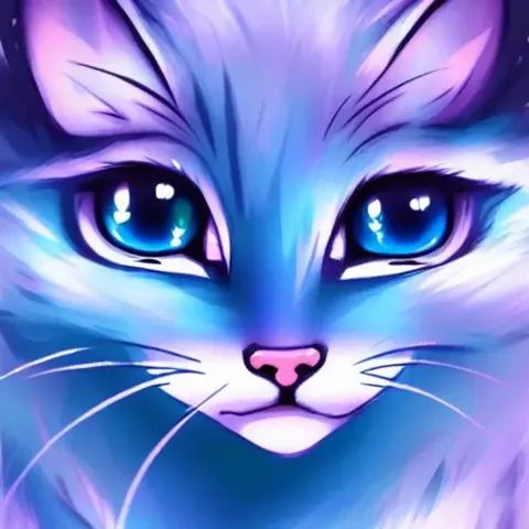 Anime Cat With Blue Fur