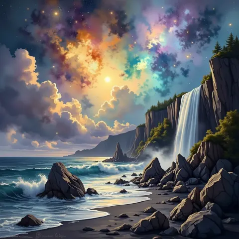 Surreal Nebula Landscape At Night