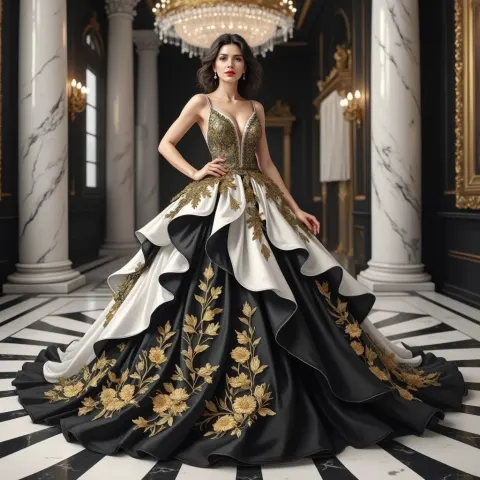 Woman In Gold Embroidered Gown