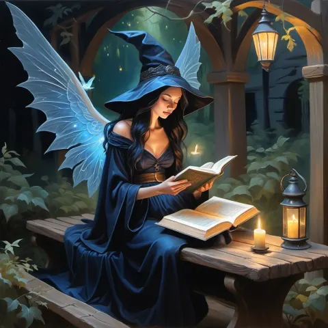 Winged Witch Reading A Spellbook