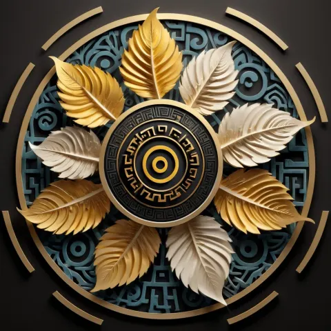 Circular Emblem With Golden Leaves