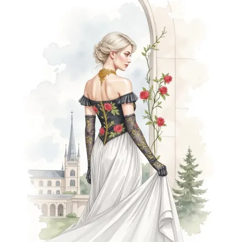 Woman In Elaborate Gown From Behind
