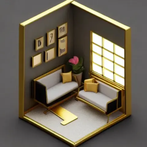 Tiny Isometric Gold Living Room