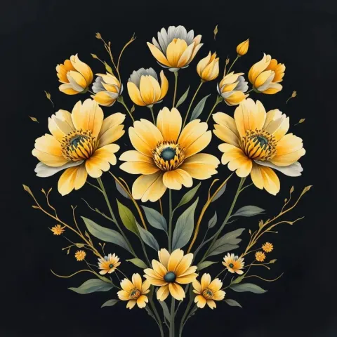 Yellow Flower Bouquet On Black