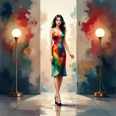 Woman In Abstract Patterned Dress