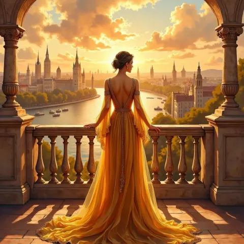 Woman On Balcony At Sunset