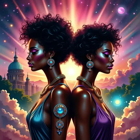 Twin Women Against Cosmic Sky