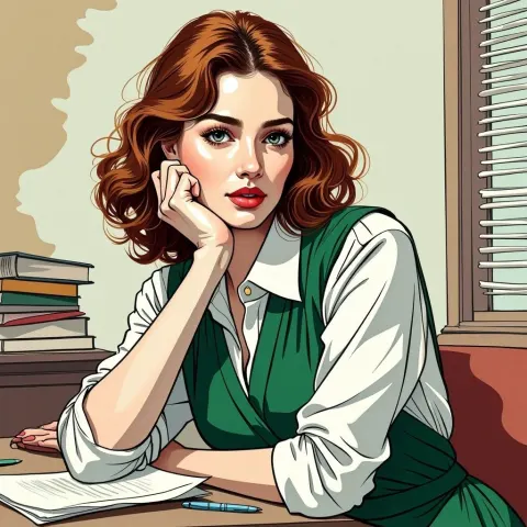 Comic Woman Resting At Her Desk