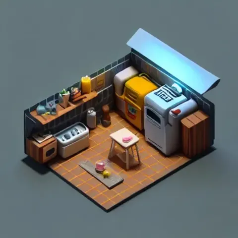 Tiny Isometric Cyberpunk Kitchen