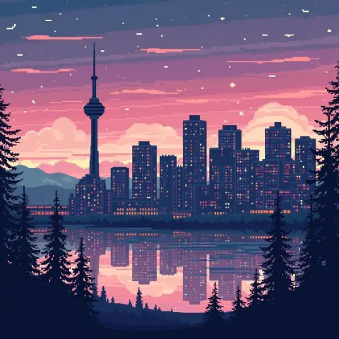 Vancouver Skyline in Nostalgic 8 Bit Color