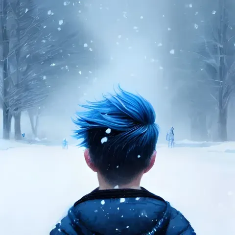 Blue Haired Boy Snowy Portrait