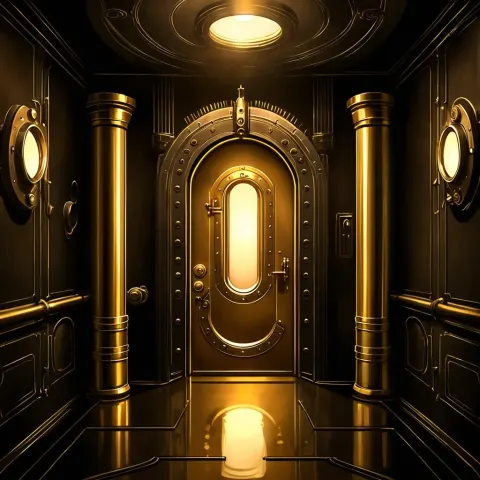 Steampunk Hallway With Gold Door