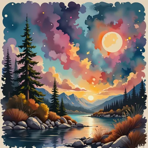 Abstract Sunset Over A River