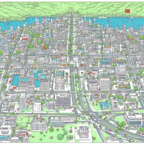 Grey and Gold Manga City Map