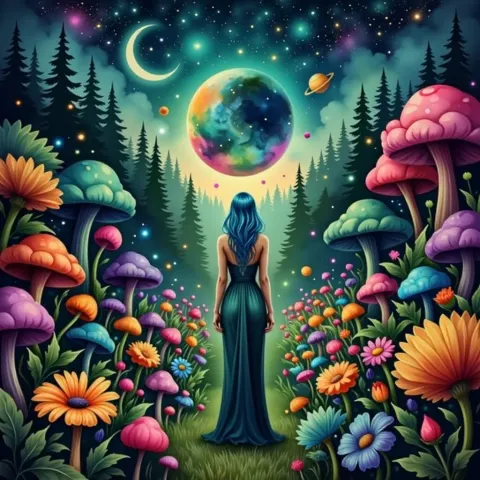 Woman Facing A Celestial Sky
