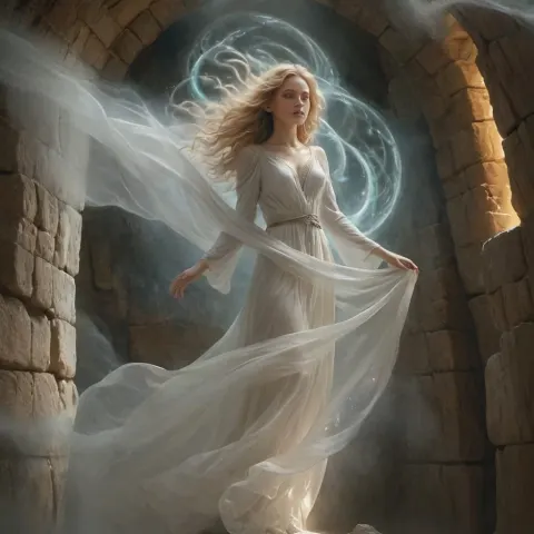 Ethereal Woman In Stone Chamber